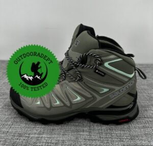 a pair of salomon x ultra 3 mid gtx, considered the best hiking boots for beginners
