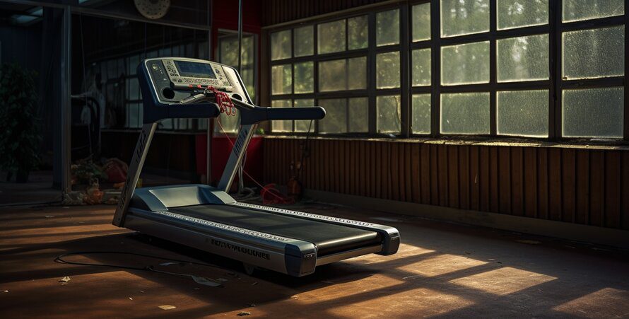 closeup of a treadmill in an old gym