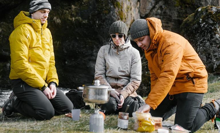 preparing lunch on hiking