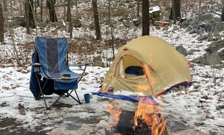 Camping on a Budget with tent and camping chair