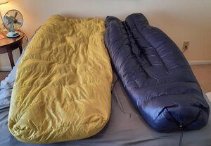 yellow and dark blue sleeping bags