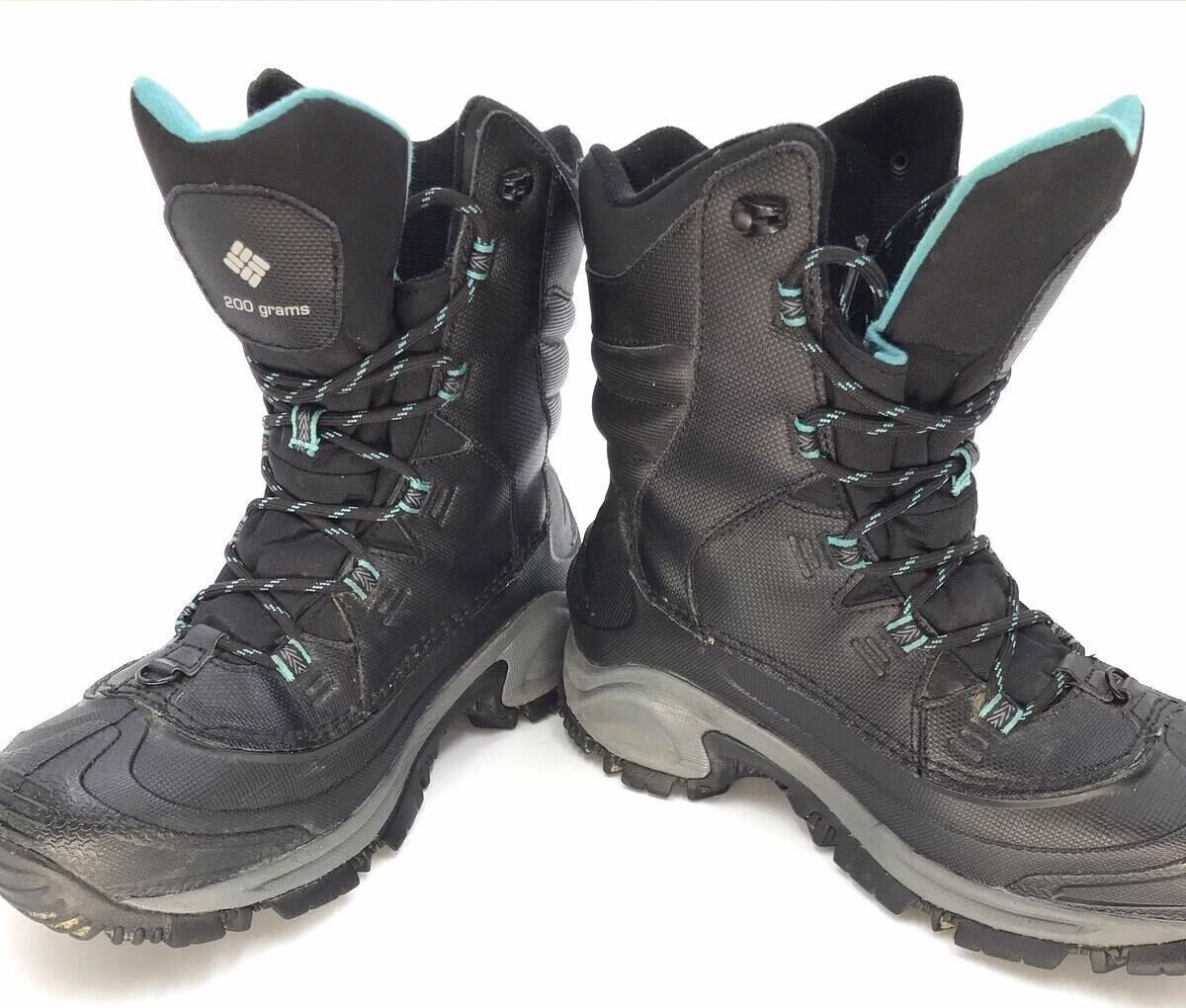 a pair of Columbia Techlite, hiking boots with high heels