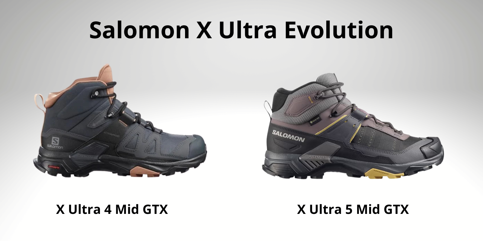 Salomon X Ultra 3 Mid GTX Review (2026 Hiking Boot Tested) Salomon X Ultra 4 and 5 Mid GTX evolution. The X Ultra 4 on the left and the 5 on the right
