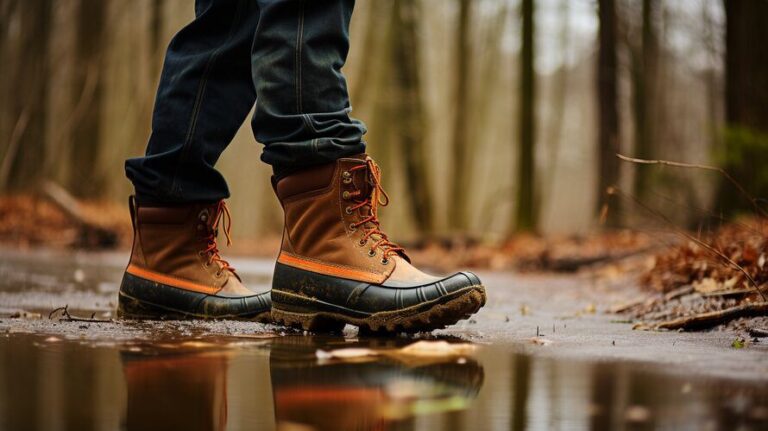 person hiking in bean boots
