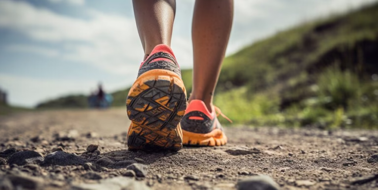 Can You Wear Trail Running Shoes on Road (Pros, Cons, Tips) closeup of a woman wearing trail running shoes on road