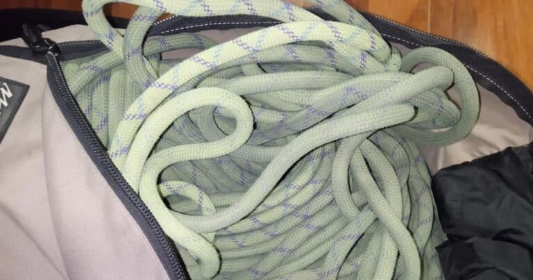 Essential Rope Skills & Knots for Mountaineering Climbing rope in an unzipped rope bag