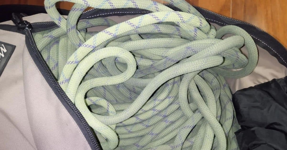 Essential Rope Skills & Knots for Mountaineering Climbing rope in an unzipped rope bag