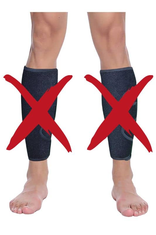 Hiking With Shin Splints: Expert Treatment Guide calf braces marked with red crosses to show they are now wanted for shin splints