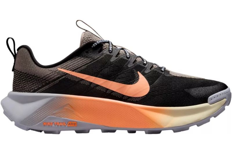 Side profile of the Nike Wildhorse 10 compared with the HOKA Challenger 8 trail running shoe.