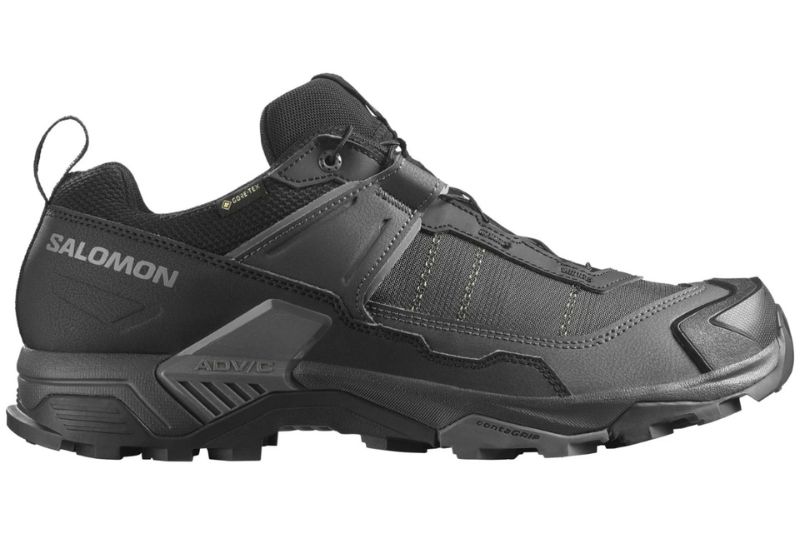 La Sportiva Ultra Raptor 3 Review Side profile of the Salomon X Ultra 5 GTX waterproof hiking shoe shown as a comparison to the La Sportiva Ultra Raptor 3
