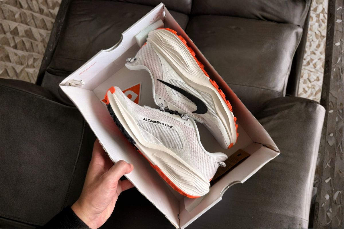 Nike ACG Pegasus Trail shoes showing the side profile and cushioned midsole