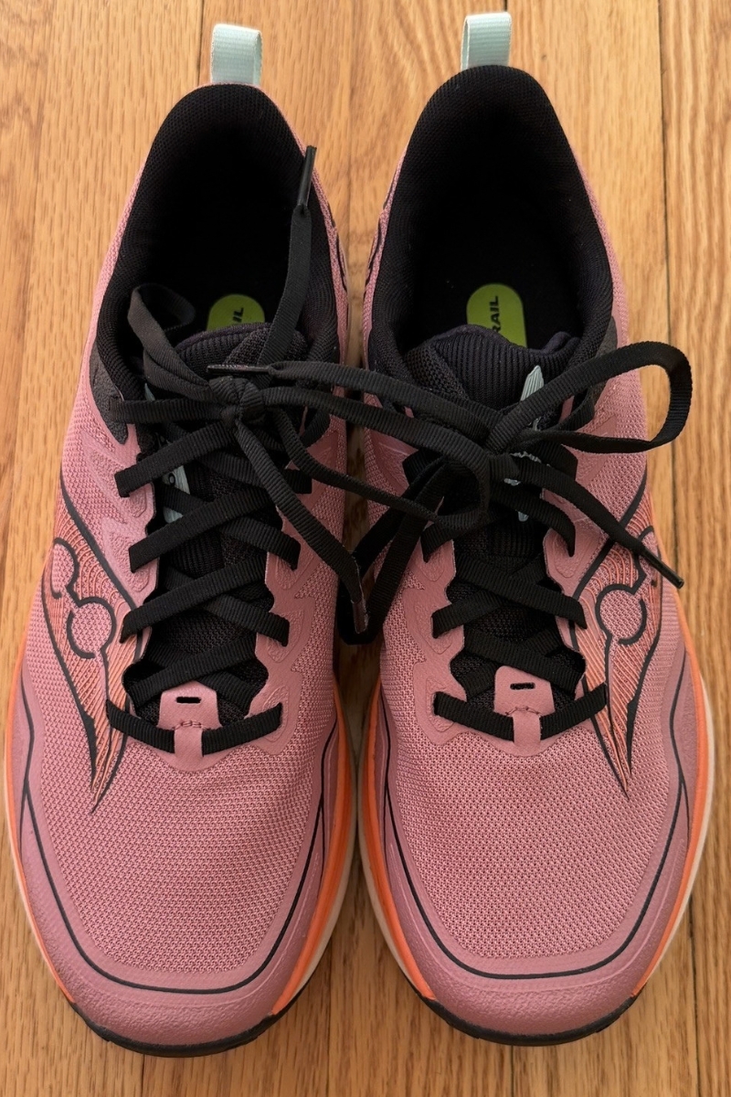 Top view of Saucony Peregrine 16 trail running shoes showing the forefoot shape and lacing