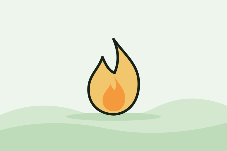 Flat illustration of an orange flame standing for calories burned on a hike