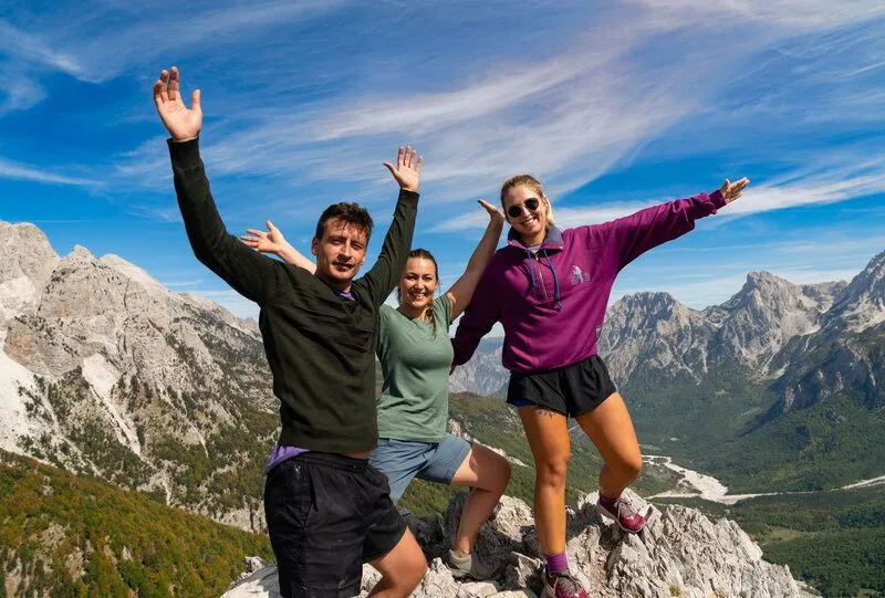 our three members Catalin Geangos, Christina Utz and Jennifer, on top of the Balkan Peak during a hike
