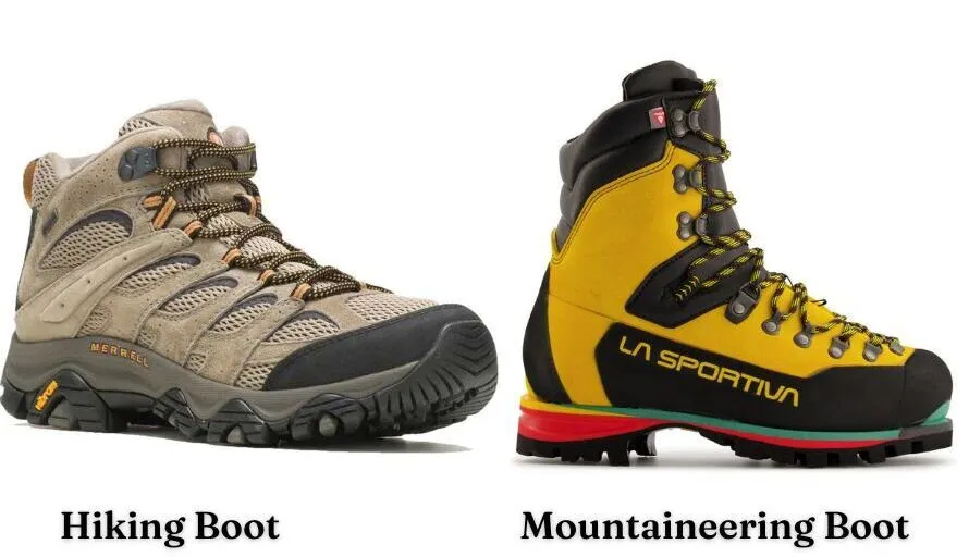 Mountaineering Boots vs Hiking Boots (What’s the Difference) hiking and mountaineering boot side by side