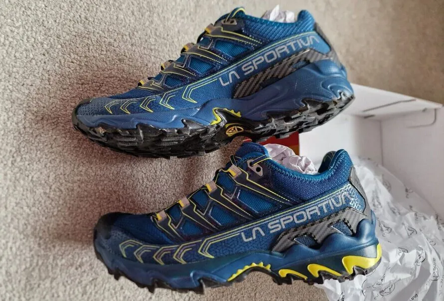 a pair of La Sportiva Ultra Raptor II trail running shoes
